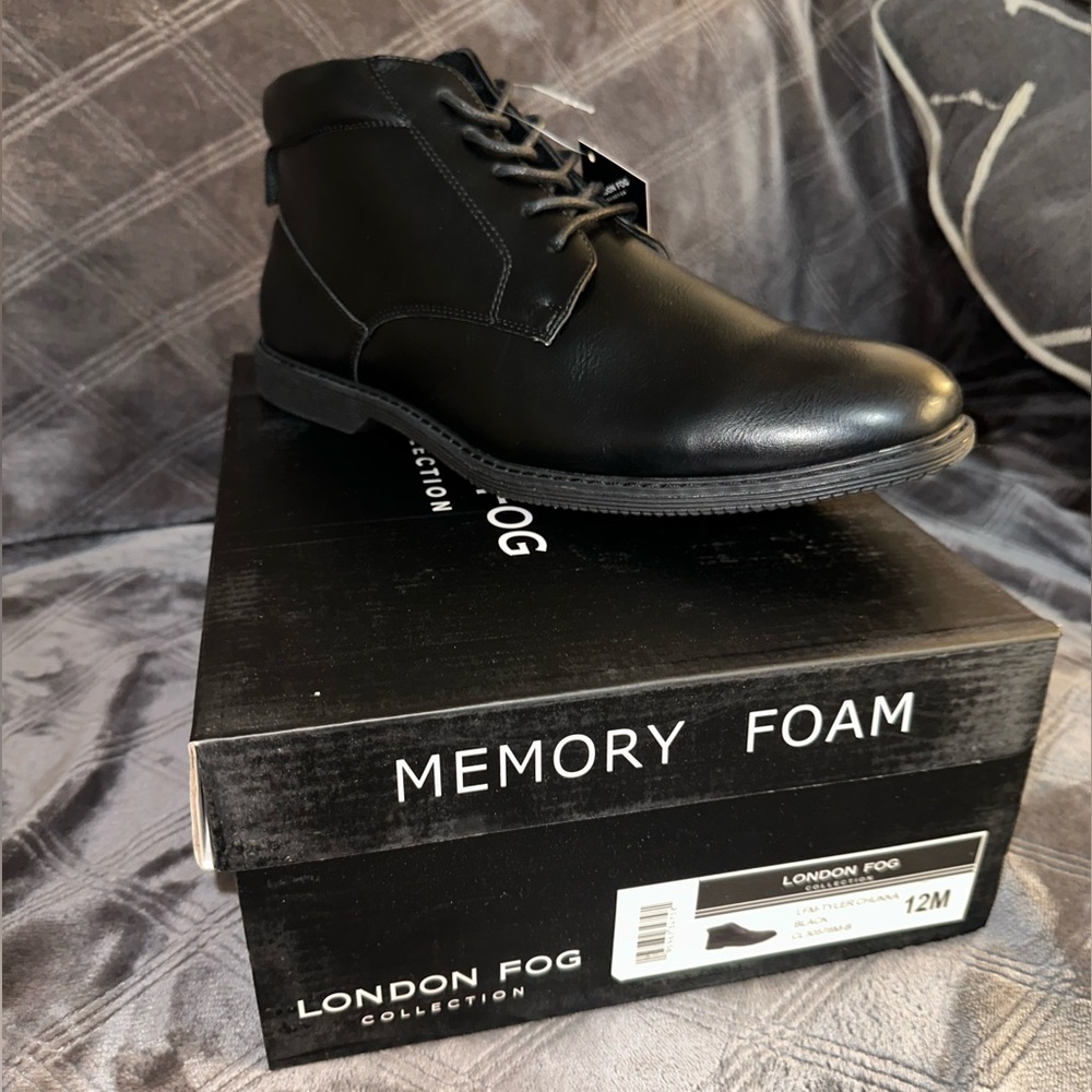 NEW London Fog Collection Tyler Chukka Men's Size 12m Black Leather Dress Shoes